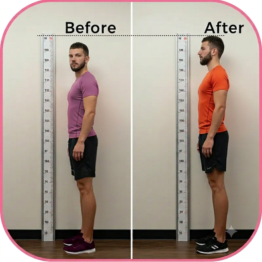 AI-generated before and after illustration of a young man showing height comparison